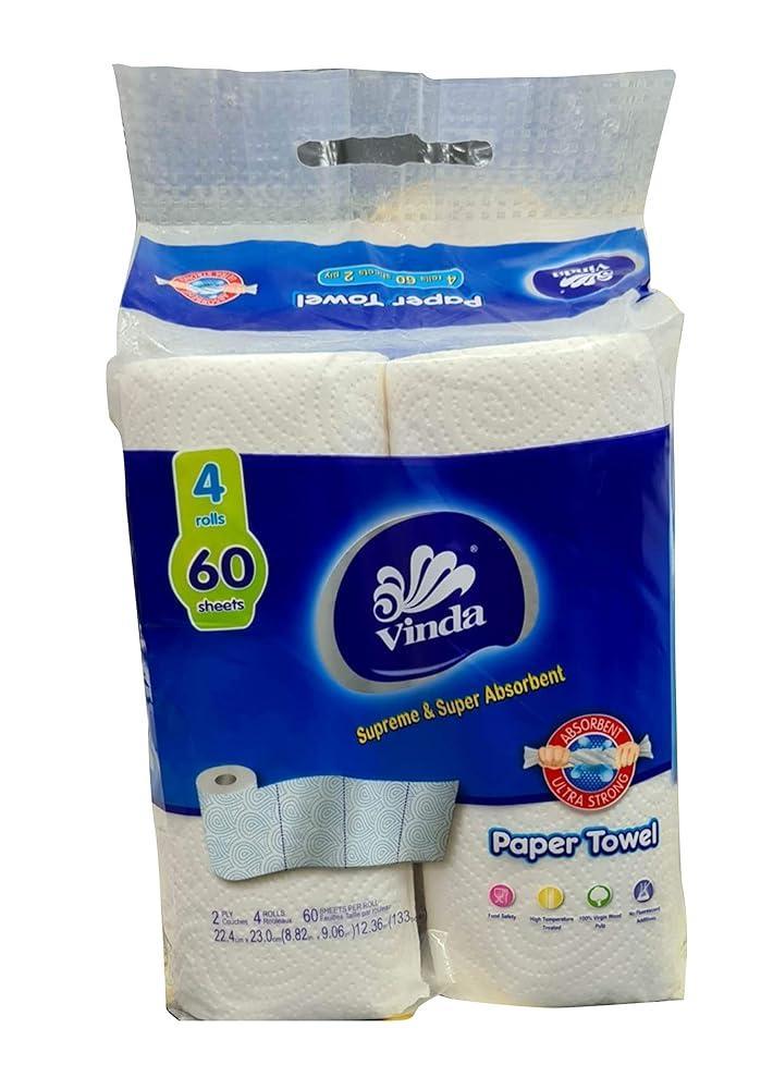 Vinda Supreme and Ultra Soft - 2 Ply Kitchen Tissue/Towel Paper Roll - 4 Rolls 80 sheets