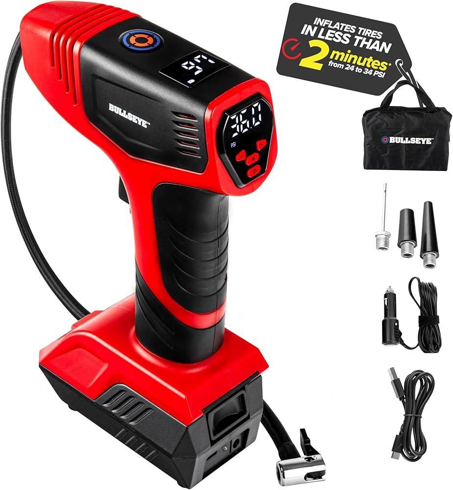 Bullseye Pro Rechargeable Tire Inflator Portable Air Compressor