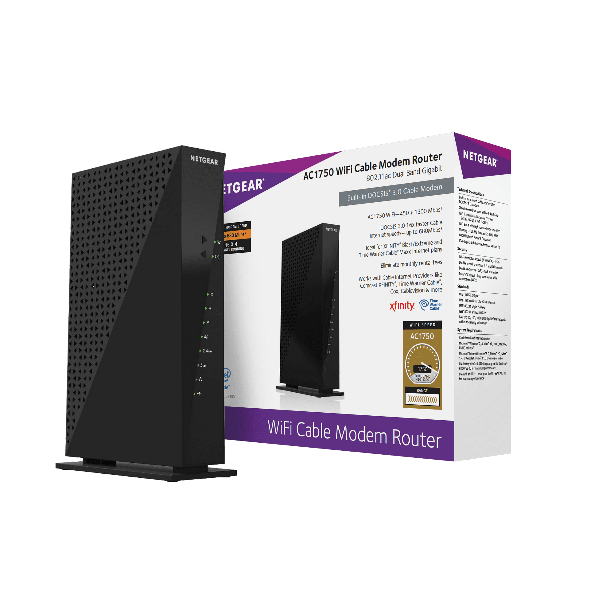 NETGEAR AC1750 Cable Modem + WiFi Router (C6300), 1.75Gbps DOCSIS 3.0