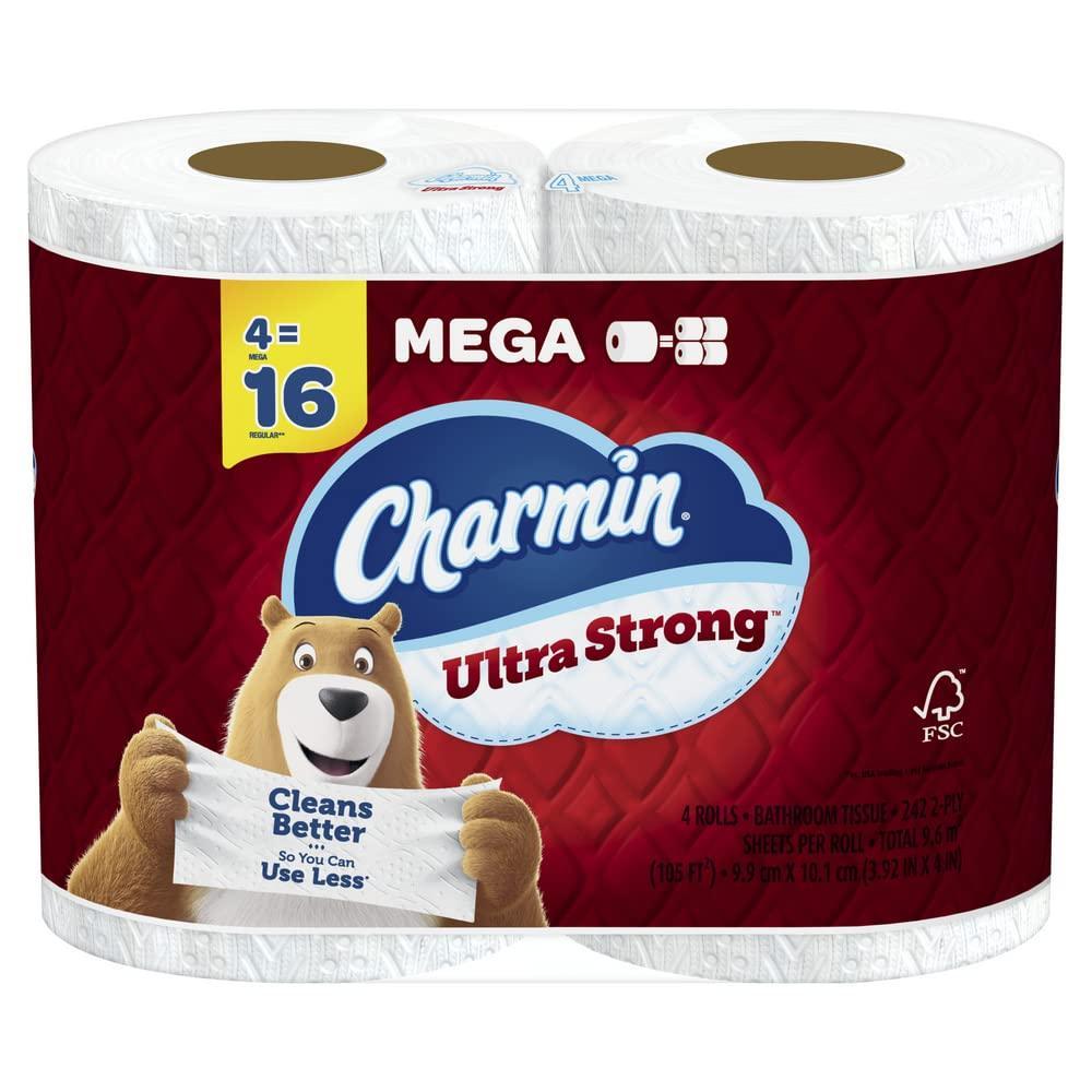 Charmin Ultra Strong Toilet Paper Mega 4 Rolls , 242 Sheets Per Roll