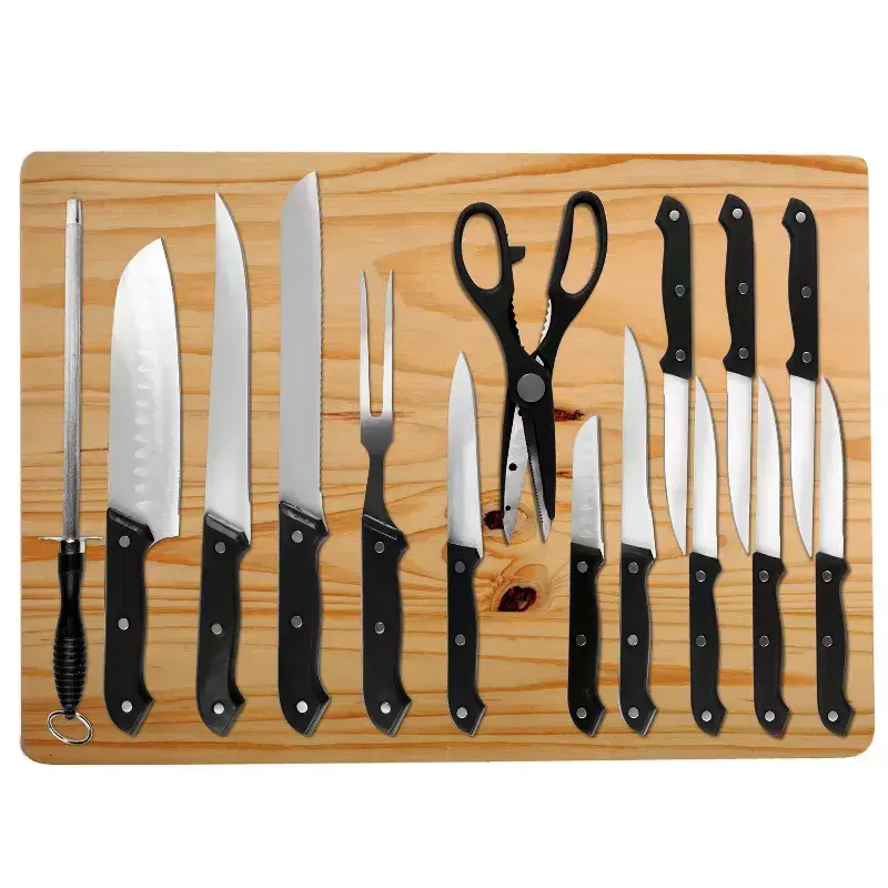 Lexi Home Black 16-Piece Cutlery Set with Jumbo Cutting Board